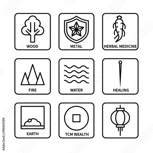 Traditional Chinese Medicine Elements and Symbols.