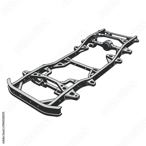 Metal car seat frame structure isolated on white background