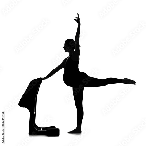 Silhouette of Pregnant Woman Practicing Ballet Barre Exercise.