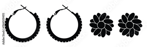 Stylish set of jewelry designs featuring necklaces and earrings in a minimalist silhouette style for fashion branding and design. Earrings glyph icon, vector illustration.