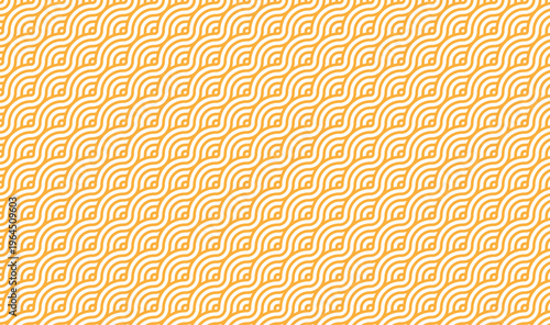 Orange and White Seamless Seigaiha Wave Pattern - Vibrant Japanese Oriental Water Ripple Background, Modern Geometric Vector Texture for Summer Branding, Packaging, and Textile Design 