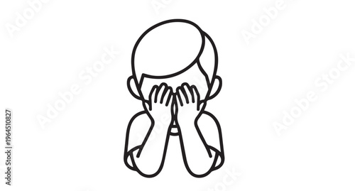 Sad Little Boy Covering His Face with Hands and Crying Illustration