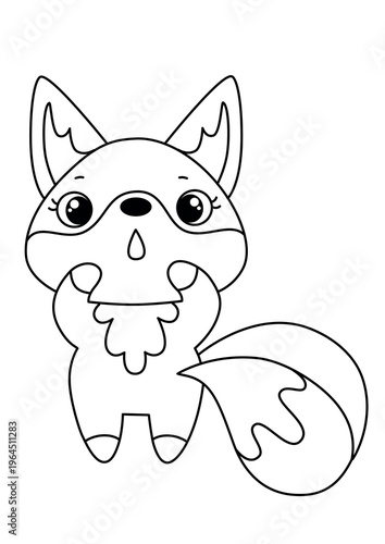 Surprised fox coloring page, amazed kawaii woodland animal outline for kids printable fun activity