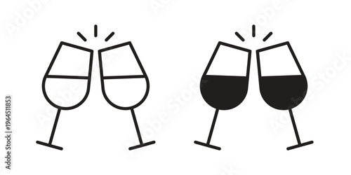 Clinking glasses icons. Vector graphic. Editable vector stroke. EPS 10.