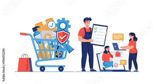 E-commerce & Online Shopping Concept with Quality Products & Customer Service Illustration