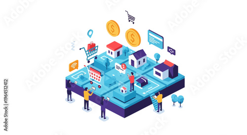 Isometric Smart City: Online Shopping, Digital Commerce, and Connected Urban Lifestyle