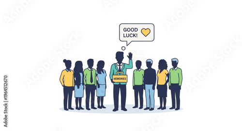 Leader wishing good luck to a team with a gift box.