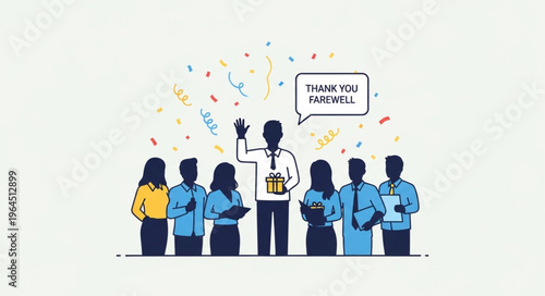 Farewell Celebration - Colleagues Bidding Adieu with Cake and Confetti.