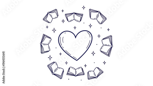 Love for Literature: A visual ode to the joy of reading, featuring a heart at the center, surrounded by open books and sparkling stars, symbolizing the magic and knowledge held within pages.