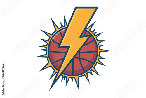 A vibrant illustration of a basketball engulfed in yellow lightning bolts emitting energy on transparent background high-quality professional detailed modern.