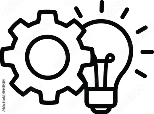 A gear and lightbulb in a vector graphic illustration representing creativity and innovation