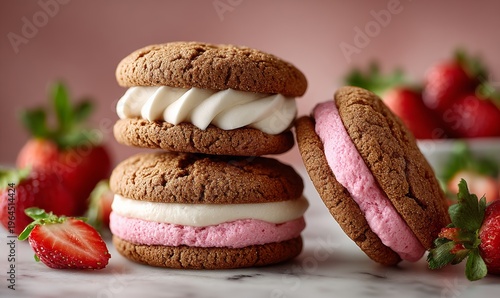 These cookies, flavored like strawberry cheesecake, are soft, round, and boast a rustic, slightly crinkled appearance