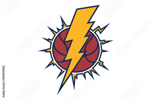 A vibrant illustration of a basketball engulfed in yellow lightning bolts emitting energy on transparent background high-quality professional detailed modern.