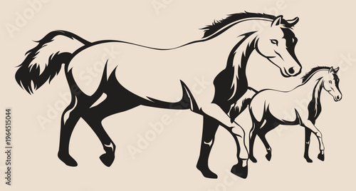 Silhouette of horses Isolated black silhouette of galloping. A hosre silhouette using flat solid black color design, vector illustration .