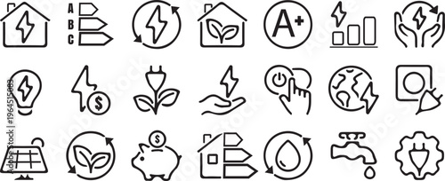 Eco friendly icons for sustainable living and energy efficiency concepts  green technology symbols