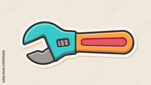Colorful adjustable wrench tool icon for repair, construction, and home improvement projects vector illustration