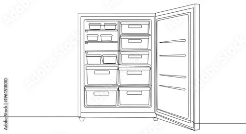 Organized freezer with storage bins in minimalist design  