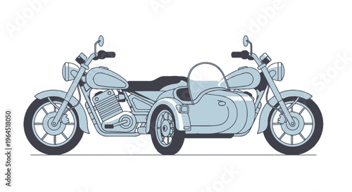 A blue-toned motorcycle with a sidecar, vector illustration on a white background