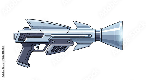 An illustration of a futuristic, stylized blaster gun with a stylized handle and barrel