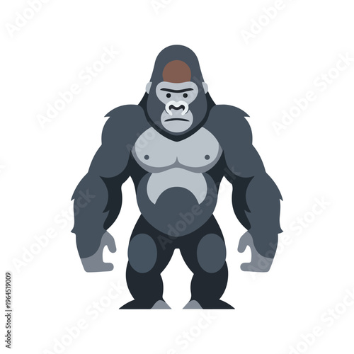 Gorilla cartoon character with muscular build standing on white background
