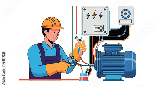 Electrician at Work: A skilled electrician diligently works on electrical components, showcasing precision and expertise.