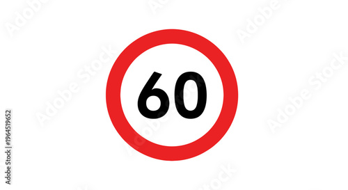 A circular road sign with a red border containing the number 60 in black
