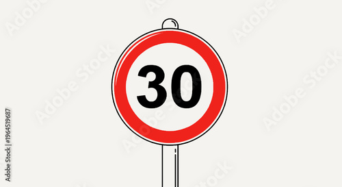 A red circle road sign displaying the number 30 within it, mounted on a pole