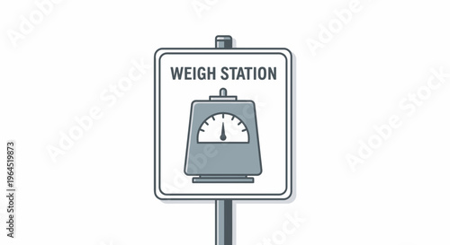 A sign reading "WEIGH STATION" with an illustration of a scale. The sign is on a pole