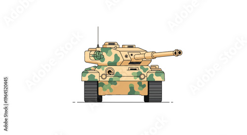 A cartoon tank in camouflage colors, seen from the front