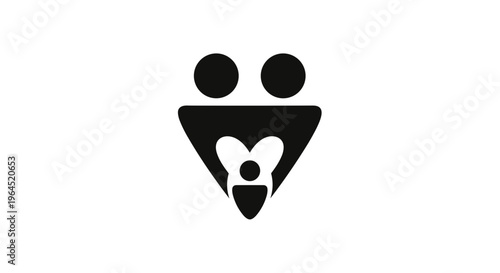Abstract minimalist family icon representing unity protection and love with parents and child silhouette inside