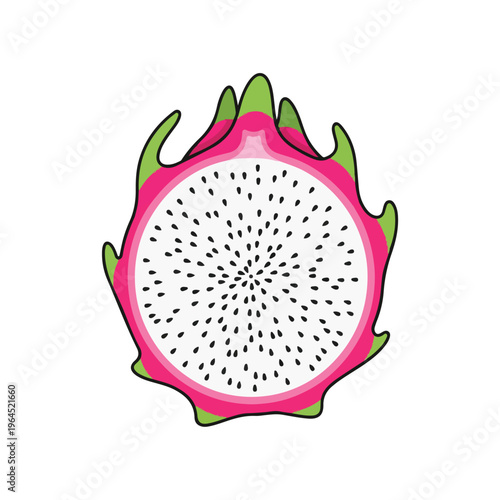 Dragon fruit cut in half with green spikes and white pulp