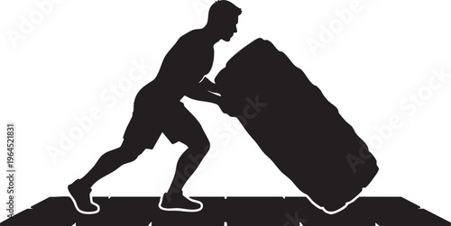 Powerful Man Flipping Heavy Tire During Vigorous Strength and Conditioning Workout Session