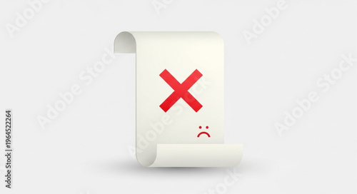 Error Document with Red X and Sad Face Icon on White Background.