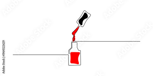 A minimalist, single-line drawing of a nail polish red liquid.