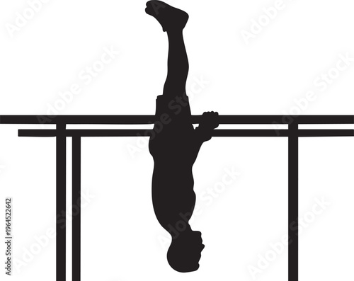 Man performing gymnastics on parallel bars in silhouette
