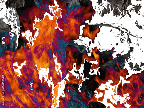 Torn multicolor image with scratch, dust and light leaks isolated on white transparent PNG background for background and overlay.