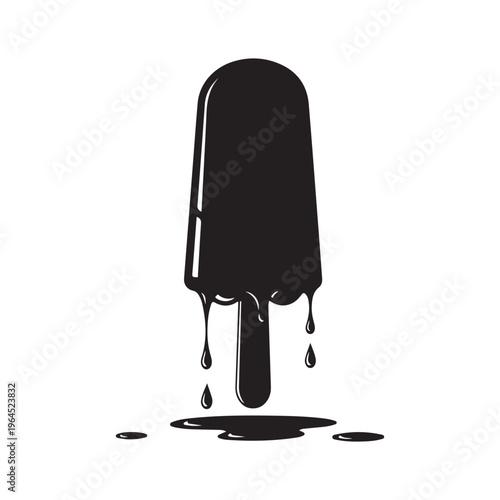 Silhouette black melting popsicle on with drips and puddle