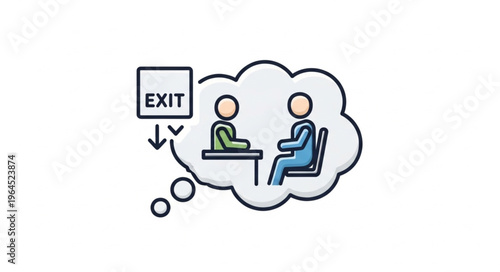 Illustration of an exit interview concept with two people in thought bubble.