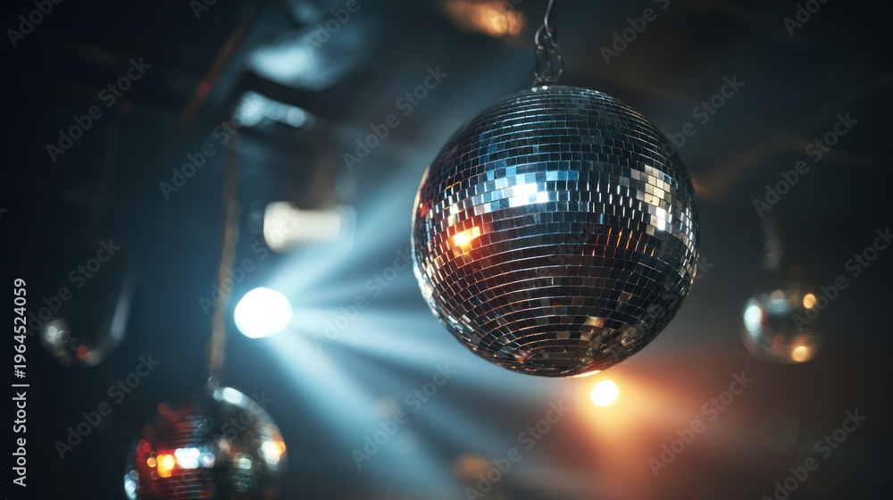 Obraz premium Disco balls hanging with transparent backdrop
