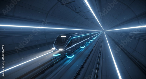 Futuristic Train Speeding Through Illuminated Tunnel - High-Speed Transportation.