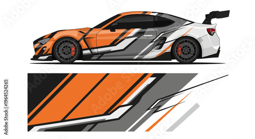 Sleek orange and black race car illustration featuring streamlined aerodynamics and bold graphics.