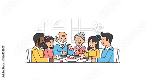 Multi-Generational Family Gathering Around a Table for a Meal.