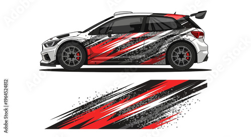 Sleek red and black sportscar with racing graphics and dynamic racing stripes.