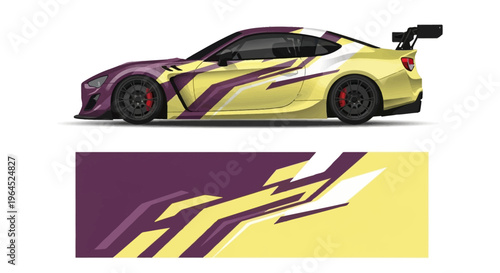High speed racecar with purple and yellow racing livery featuring bold graphic decals.