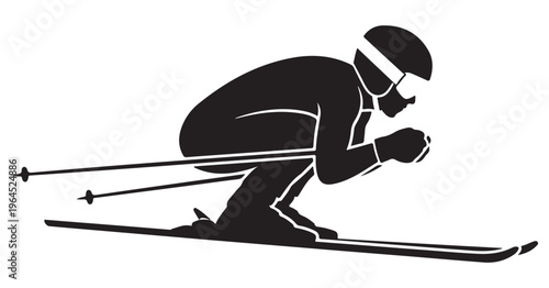 Dynamic vector illustration of an alpine skier racing in a crouched position