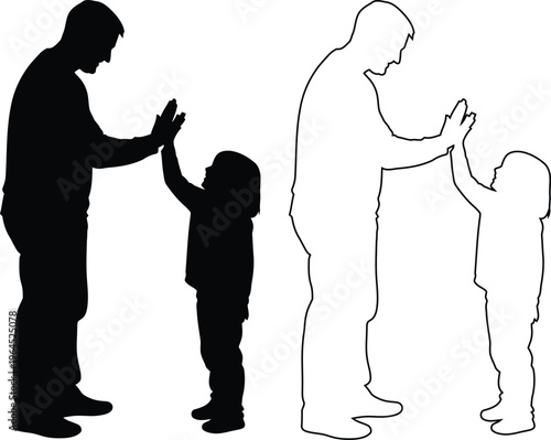 Adults highfiving children in simple silhouette style artwork