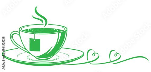 
Vector silhouette illustration of a cup of coffee or a cup of tea with a heart shape for coffee day and tea day