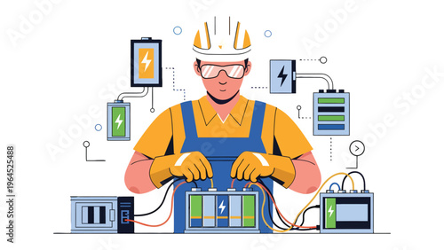 Electrician at Work: A skilled electrician diligently works on electrical components, showcasing precision and expertise within the field. 