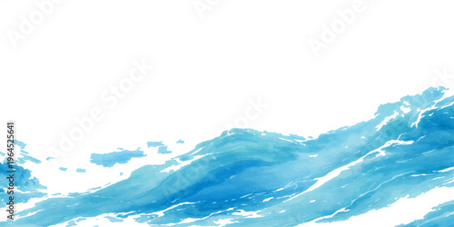 A fresh blue water splash with clean liquid ripples and bubbles forms an abstract wave isolated on white, reflecting the clear beauty of a summer sea under a bright nature horizon
