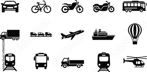 Transportation modes and vehicles icon set. Transportation modes icons	